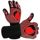 BBQ Gloves, 1472℉ Extreme Heat Resistant Gloves with Long Cuff, Washable Grilling Gloves, Oven Gloves for Most Hands Size, Durable Silicone Grill Gloves for Barbecue Baking Grilling (13.6 Inch-Red)