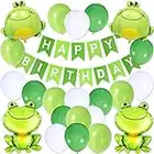 UUDaily 23PCS Frog Birthday Party Supplies Balloons Set Decorations Including 2PCS Huge-sized Foil Balloon, Middle-sized 1PC Happy Banner, 18PCS Vivid Latex Balloon for Kids, Green