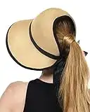 FURTALK Beach Hats for Women Foldable Packable Wide Brim Sun Visor Hat with Ponytail Hole UPF50+ Cap for Travel Khaki