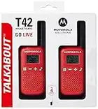 Motorola T42 RED - Walkie Talkie PMR446, 16 Canales, Alcance 4 km, Rojo, 2 Unidades