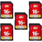 Gigastone Tarjeta SD 16GB, Paquete de 5, 5 minicaja, UHS-I U1 Clase 10 Tarjeta de Memoria SDHC Video Full HD de Alta Velocidad Canon Nikon Sony Pentax Kodak Olympus Panasonic Cámara Digital