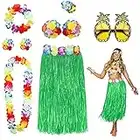 PHOGARY 8PCS Falda de Hula Kit de Accesorios de Vestuario para Hawaii Luau Party - Bailando Hula con Flor Bikini Lei Hawaiano Pinza para el Cabello, Gafas de Sol (Verde)