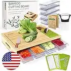 Tabla de cortar de bambú con recipientes para una fácil preparación de comidas, tabla de cortar de almacenamiento grande con juego completo