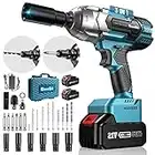 SeeSii Brushless Cordless Impact Wrench 1/2 inch Max Torque 479 Ft-lbs(650Nm), 3300RPM w/ 2x 4.0 Battery, 6 Sockets,9 Drill,6 Screws, High Power Impact Wrench for Car Home, WH700