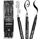 Craft 'n' Beyond Calligraphy Brush Pens Pack of 3 Small, Medium and Large Markers for Hand Lettering, Art Drawing, Sketching, Scrapbooking, Journaling - Beginner Kit with Fadeproof Black Ink