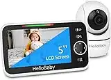 Hello Baby Monitor, 5''Display, Pan-Tilt-Zoom Video Baby Monitor with Camera and Audio, Night Vision, 2-Way Talk, Temperature, 8 Lullabies Baby Camera Monitor