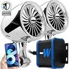 Aileap MX150H Upgraded Motorbike Audio System Waterproof Amplifier 4 Inch Full Range Bluetooth Motorcycle Stereo Speakers with USB, AUX, FM Radio, Fit for ATV, UTV, Scooter, Golf Cart (Chrome,Fan)