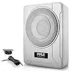 PYLE 8-Inch Low-Profile Amplified Subwoofer System - 600 Watt Compact Enclosed Active Marine Underseat Car Subwoofer with Built in Amp, Powered Car Subwoofer w/Low & High Level Inputs - Pyle PLMRSBA8 Gray