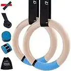 HMART Wooden Gymnastic Rings 1600Ibs Capacity with Loop Bands, 15ft Woven Adjustable Numbered Straps Anti-Slip Sweat-Absorbent Hand Tape Pull Up Rings for Home Outdoor Exercise Gym Rings