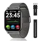 Popglory Smartwatch Uomo Donna, 2 Cinturini Orologio Chiamate e Whatsapp, Contapassi Assistente Vocale, Orologio Digitale 24H Cardiofrequenzimetro, Pressione Sanguigna SpO2 Sonno, Regalo Android iOS