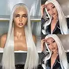 Mocas #60 Platinum Blonde Lace Front Wigs Glueless Tangle Free Long Straight Synthetic Lace Front Wigs Pre Plucked for Women Heat Resistant Japanese Fiber (Like Human Hair Wigs) 22 Inches 150% Density