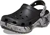 Crocs Women's Classic Graphic Platform Clogs, Platform Shoes, Black/Multi, 8 Women