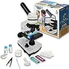 Ben Franklin Toys 39 Piece Microscope Kit for Kids with Top and Bottom Lights, Specimen Slides, 40X, 100X, and 400X Adjustable Lenses - for Kids and Schools (Ages 8+), White