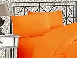 Elegant Comfort Luxurious 1500 Thread Count Egyptian Quality Three Line Embroidered Softest Premium Hotel Quality 4-Piece Bed Sheet Set, Wrinkle and Fade Resistant, Queen, Orange