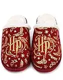 Harry Potter Slippers For Girls | Kids Fluffy House Shoes Merchandise Gifts For Her | Magical Red Gold Hedwig Glasses Stars Slip On Loafers 2 UK