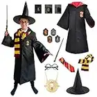 Costume Harry le Sorcier pour enfants, l'ensemble comprend : baguette, chapeau, lunettes, cravate, cape, médaillon, écharpe, 115 CM