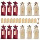 Bolsas de Vino de Yute, BESTZY 12 PCS Bolsa de Regalo Para Botella de Vino de Lino Bolsas de Vino Reutilizables con Cuerdas de Cordón y Etiquetas(Rojo y Marron)