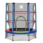 HOMCOM 4.6FT/55 Inch Kids Trampoline Indoor Round Bouncer Rebounder w/Enclosure Net, Steel Frame, for Ages 3-6 Years - Multi Colour