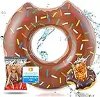 Donut Gonflable Ø 120 cm avec Anneau de Dentition, bouée, Matelas Gonflable, Coussin de Bain, Marron, Piscine et Eau, avec 1x Porte-gobelet pour Adultes et Enfants