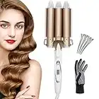 Coriver Rizador de pelo de 3 barriles, 22 mm de cerámica de calentamiento rápido Turmalina Varita rizadora Herramientas para peinar el cabello Waver Iron con guantes y pinzas para el cabello