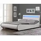 Corium Letto Imbottito Valencia” con Illuminazione LED (Bianco)(140x200cm) Letto Moderno/Similpelle/con Rete a doghe di Legno /