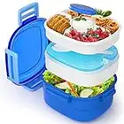 Jelife Fiambrera Bento Box Caja de Ensalada con 3 Compartimientos y Cubiertos Caja de Almuerzo Adultos para Escuela Trabajo Picnic Viaje