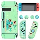 DLseego Coque pour Nintendo Switch, Étui de Protection de Hard Antirayures et Absorption des Chocs avec 2 Protecteurs d'écran en Verre Trempé et 4 Casquettes de Pouce pour Switch Console - Vert