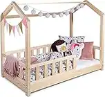 Sanmar Kinderbett Bett Hausbett 140x200 Alex mit Rausfallschutz Latternost Bettgestell aus Kiefer Holz für Haus Kinder Jungen & Mädchen - Holzbett Baby Kinderzimmer Junge Deko (Rausfallschutz: MIT)