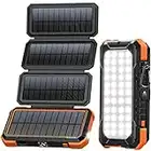 BLAVOR Solar Charger Power Bank, PD 18W QC3.0 Fast Charging 20000mAh Solar Powered Powerbank with 4 Foldable Panels, Type C Input/Output, Camping Light SOS Flashlight, Compass Carabiner (Deep Oragne)