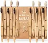 Greenzla Spazzolini Bamboo (Set da 12) | Spazzolini da denti a setole morbide senza BPA | Set di spazzolini da denti in bambù naturale ecologico | Spazzolini da denti biodegradabili e compostabili