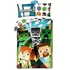 Halantex - Parure de lit Minecraft Steve Alex Zombie pour enfant - 2 pièces : housse de couette 140 x 200 cm et 1 taie d'oreiller - Vert - Oeko-Tex - MNC-200-BL