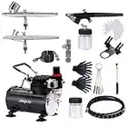 SAGUD Airbrush Kit with Compressor, Include 3 Air Brushes 0.2mm 0.3mm 0.8mm and Air Brush Accessories Cleaning Kit