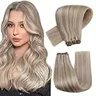 Hetto Weft Hair Extensions Ash Blonde Real Human Hair Weave Weft Hair Extensions Short Human Hair Weft Extensions Ash Blonde Mix Bleach Blonde #18/613 12Inch 70g