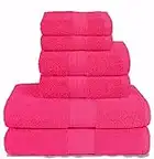 GLAMBURG 6 Piece Towel Set, 100% Combed Cotton - 2 Bath Towels, 2 Hand Towels, 2 Wash Cloths - 600 GSM Luxury Hotel Quality Ultra Soft Highly Absorbent Towel Set for Bathroom - Hot Pink