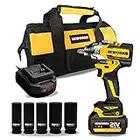 EWORK Cordless Impact Wrench 1/2 inch 21V Brushless High Torque Impact Gun Max 700 Ft-lbs Power Impact Wrenchs with 4.0Ah Li-ion Battery, Fast Charger, 5 Sockets, Tool Bag (RB-810)