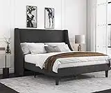 Allewie Queen Bed Frame, Platform Bed Frame Queen Size with Upholstered Headboard, Modern Deluxe Wingback, Wood Slat Support, Mattress Foundation, Dark Grey