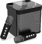 Karaoke con Microfono Inalambrico, Máquina de Karaoke Completo Altavoz Bluetooth con 2 Micrófonos Caraoke Portátil para Infanti Adultos Fiestas en Casa Soporte Tarjeta TF, AUX, Disco U (Negro)