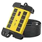 CRST 10-Outlets Heavy Duty Power Strip Metal Surge Protector with 15 Amps, 15-Foot Power Cord 2800 Joules for Garden, Kitchen, Office, School, ETL Listed(3165047) (10-Outlet, Yellow)