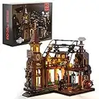 FUNWHOLE Train-Station Lighting Building Bricks Set - Steampunk Train Station LED Light Building Set 1843 Pieces for Adults and Teens