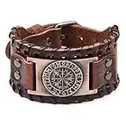 Bracelet viking - Manchette réglable avec boussole Vegvisir - Amulette nordique - Bijou de paganisme celtique (marron), Cuir