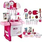 deAO Gioco di ruolo da cucina in miniatura "My Little Chef" con luce e suono, giochi d'acqua e 18 accessori inclusi (rosa)