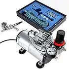 Timbertech Airbrush-Set mit Kompressor mit Mächtig Luftstrom und Luftdruck, Grundlegender Airbrush-Kompressor Double Action Airbrush Pistole und Zubehör (Düsen, Schlauch etc..)