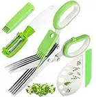 Herb Scissors, Herb Stripper with 5 Blade and Cover, Vegetable Salad Cutter, Stainless Steel Peelers for Kitchen, Chopping Chive, Salad, Collard Greens, Parsley, Multifunction Scissors Set