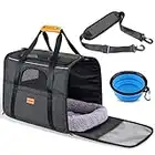 Dog Carrier Morpilot Cat Carrier Pet Travel Carrier Bag Airline Approved Folding Fabric Pet Carrier for Small Medium Cats Dogs Puppies, w/Locking Safety Zippers, Foldable Bowl (Black)