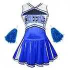 Colorful House Womens Cheerleader Costume Uniform Fancy Dress +Pom Poms(Size XL, Blue)