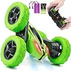 ORRENTE Remote Control Car, RC Cars Stunt Car Toy, 4WD 2.4Ghz Double Sided 360° Rotating RC Car with Headlights, Kids Xmas Toy Cars for Boys/Girls (Green)