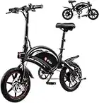 DYU Bicicleta Eléctrica Plegable,14 Pulgadas,Inteligente E-Bike con Asistencia de Pedal, 3 Modos de Conducción,Altura Ajustable,Portátil Compacta,Unisex Adulto (Negro)