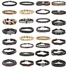 FUNRUN JEWELRY 30Pcs Braided Leather Bracelets Set for Men Women Woven Cuff Wrap Bracelet Ethnic Tribal Wooden Beads Bracelets Adjustable