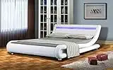 Comfy Living Faux Leather Bed Frame with LED Colour Light Strip in 4ft6 White