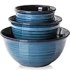 Hasense Large Mixing Bowls Set for Kitchen, Ceramic Serving Dishes for Entertaining, 2.1/1.0/0.5 Qt Deep Microwave Safe Nesting Batter Bowl for Storage and Baking, Blue